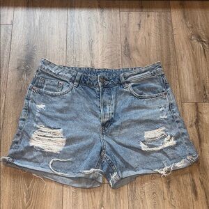 Divided Distressed Jean Shorts